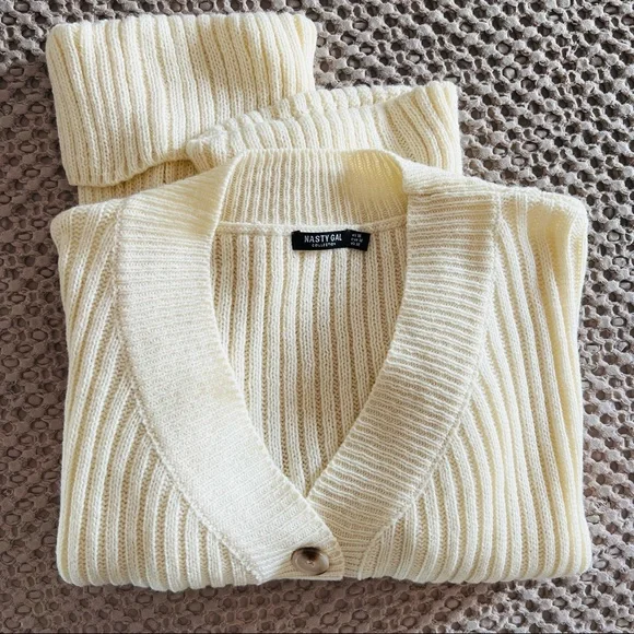 Nasty Gal collection loose fit cream knitted dropped shoulder cardigan sweater - Picture 9 of 11